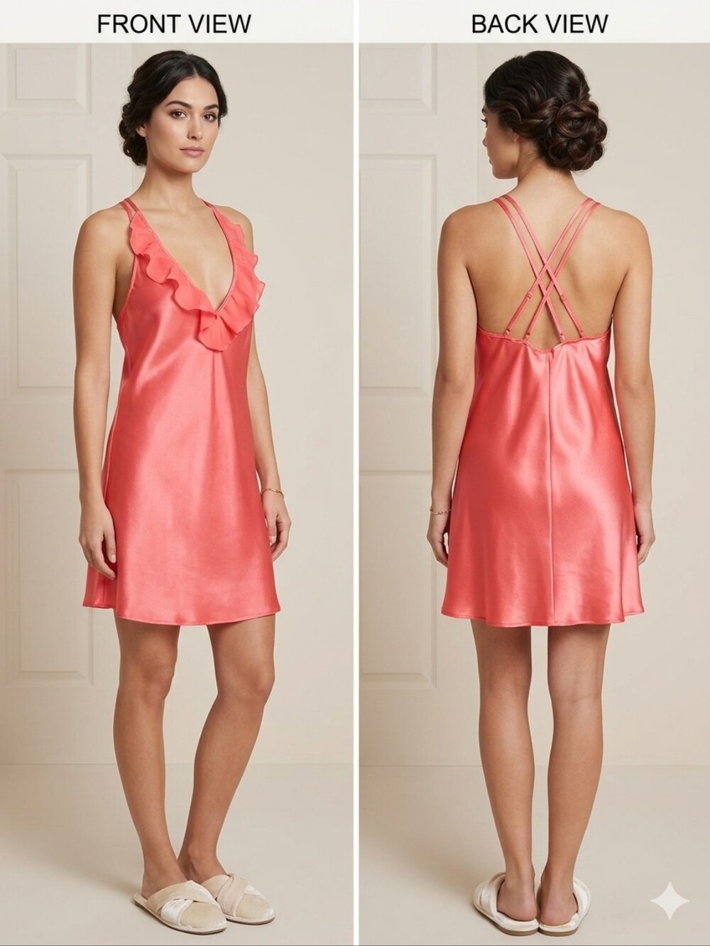 Sears Coral Satin Slip Dress